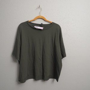Olive Green Crop Top Style Shirt